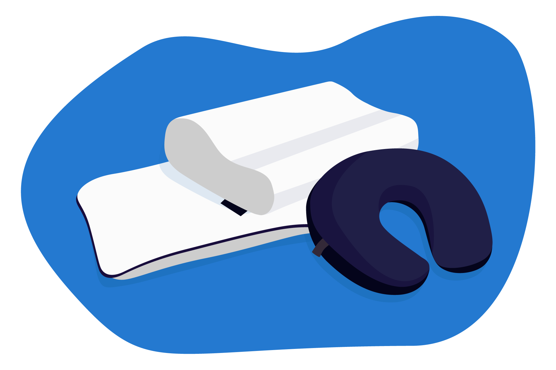 Ilustração de diferentes tipos dealmofadas ortopédicas.