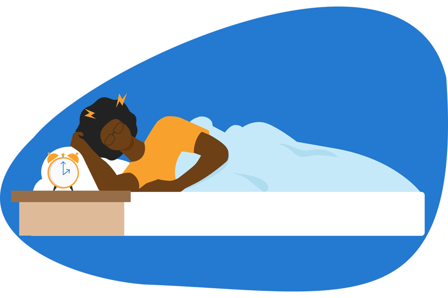 Desenho de uma pessoa deitada na cama porém sem conseguir dormir