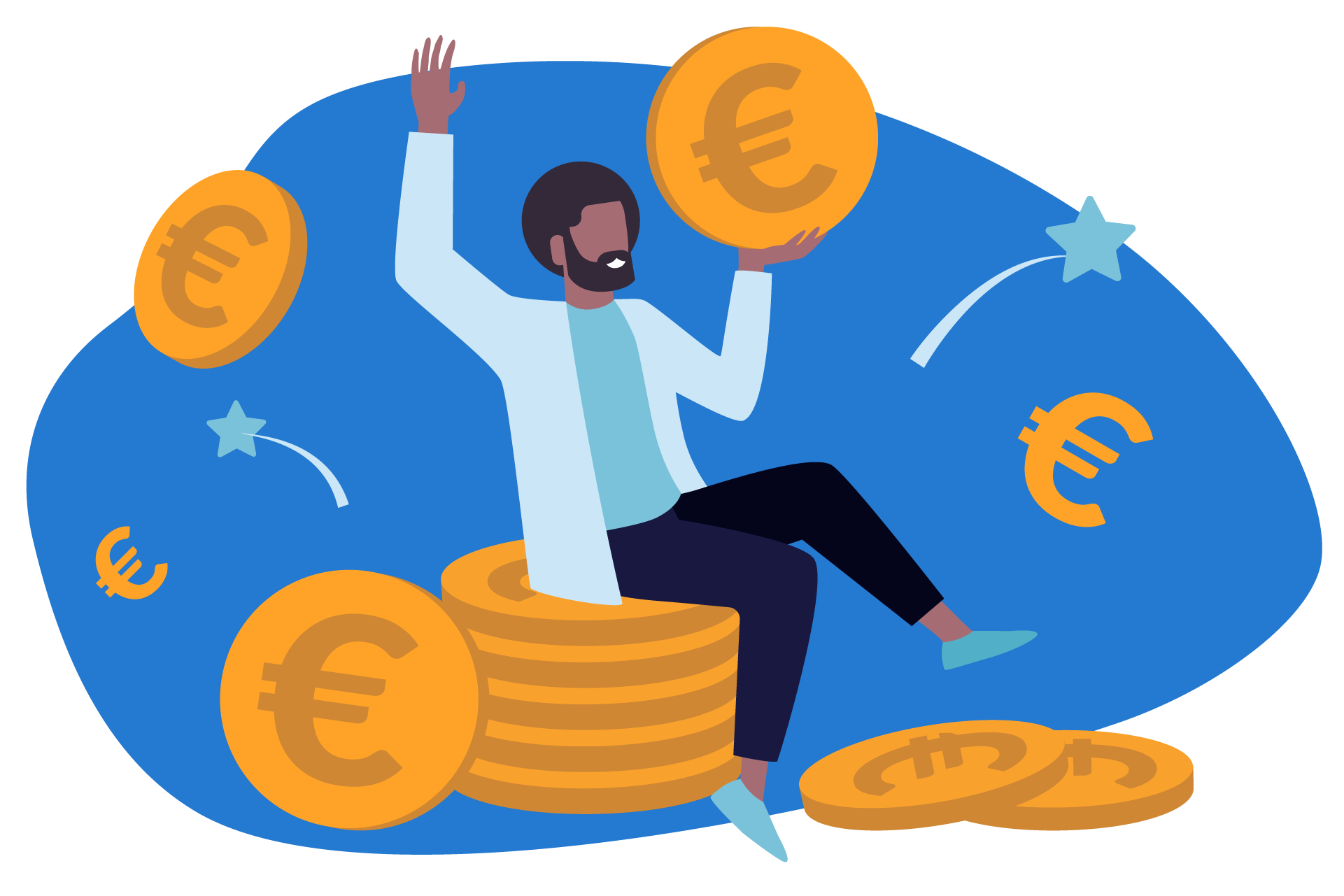 homem feliz com euros