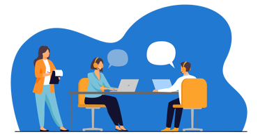 Ilustração de pessoas a comunicar com clientes