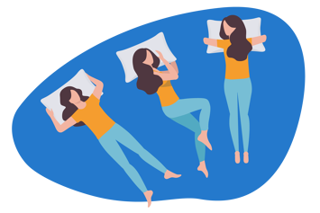 Ilustração de três pessoas com posições de sono diferentes