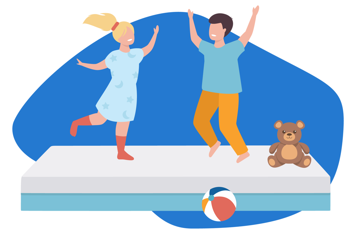 Crianças a brincar na cama