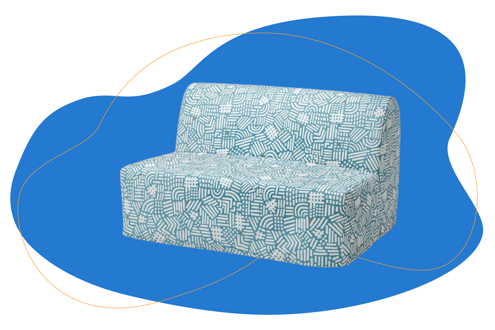 Sofá cama IKEA com padrão colorido