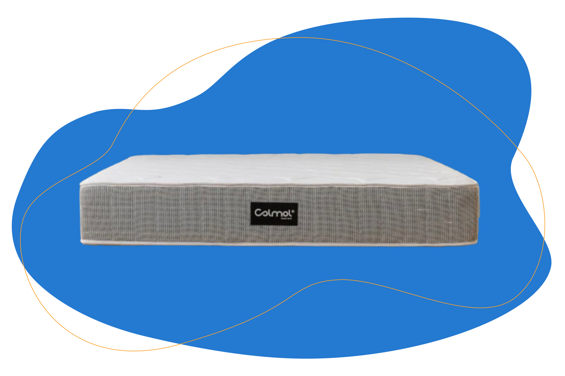Colchão marca Colmol cinzento com fundo azul