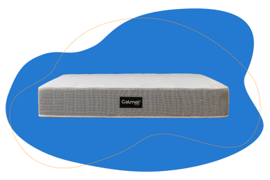 Colchão marca Colmol cinzento com fundo azul