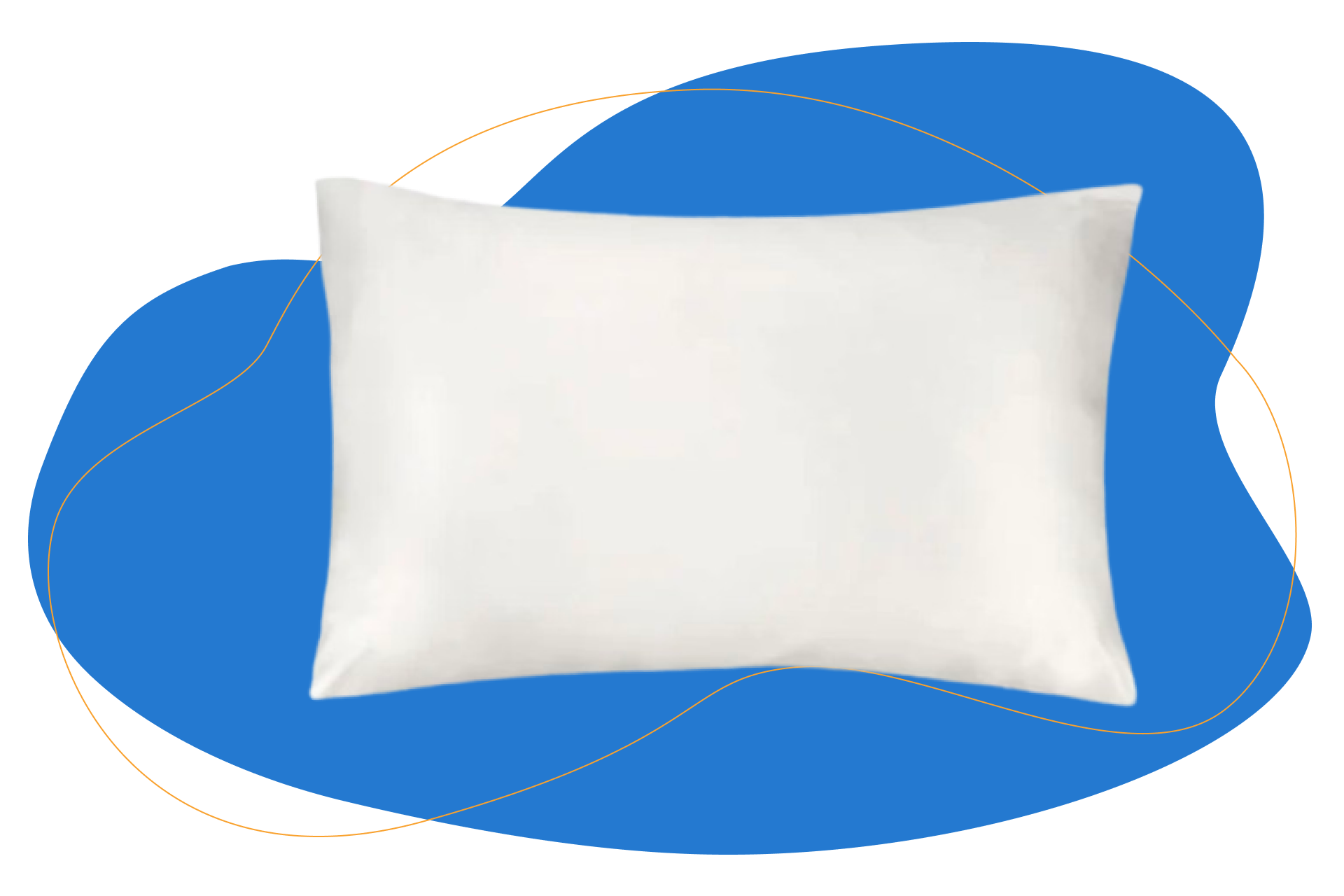 Fronha de seda branca com uma mancha azul no fundo