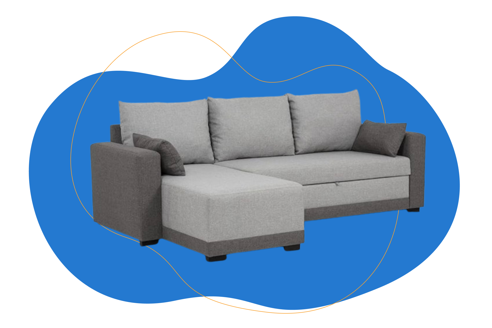 Sofá cama cinza com almofadas cinzento escuras